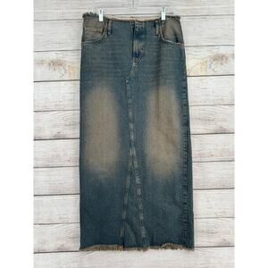 BDG Rough Hem Denim Maxi Skirt Womens Medium Blue Pink Wash Back Split Hem